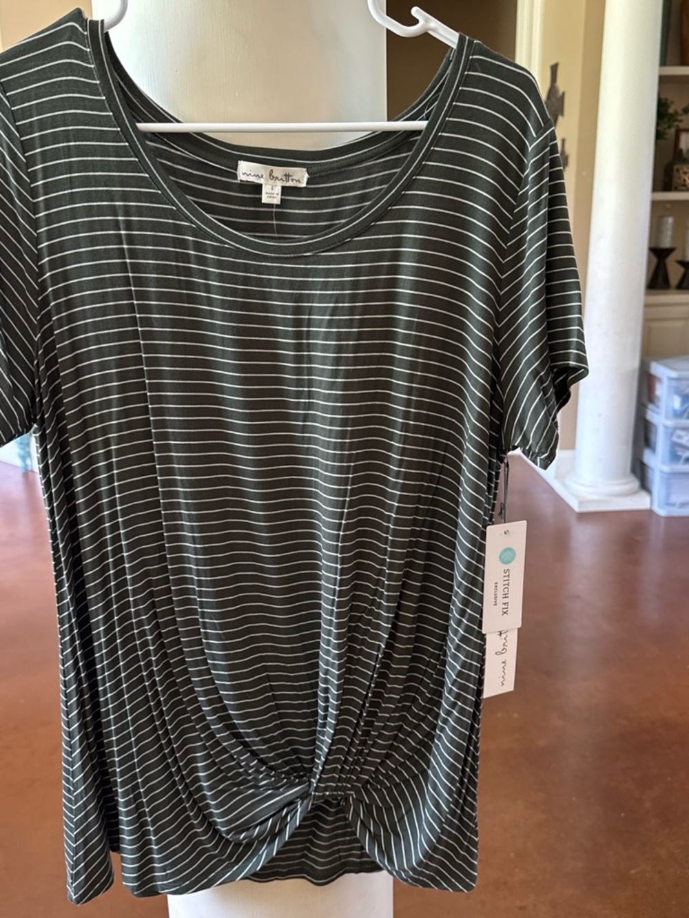 nine britton Olive Striped Short-Sleeve Twist-Front Tee